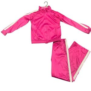 Pro Player Tracksuit Jacket & Pants Girls Sz 10/12 Pink w/ White Stripes NEW